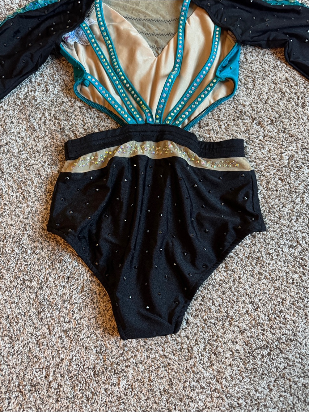 Glamour Teal and Black Jeweled Dance Costume - Picture 7 of 9